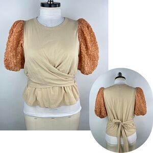 💚 3004. Puff Sleeve Tie Back Blouse